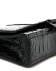 Shiny Calfskin Monochrome Crocodile Embossed Hourglass Chain Bag Black