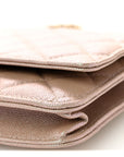 Iridescent Caviar Quilted Wallet on Chain WOC Beige