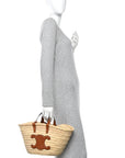 Raffia Calfskin Triomphe Teen Panier Tan