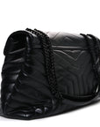 Calfskin Y Quilted Monogram Monochrome Large Loulou Chain Satchel Black