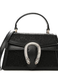 Satin Crystal GG Monogram Mini Dionysus Top Handle Bag Black