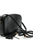 Patent Calfskin Crocodile Embossed Monogram Lou Camera Bag Black