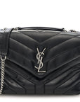 Calfskin Y Quilted Monogram Small Loulou Chain Satchel Black