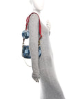 Denim Damier Monogram Patchwork Multi Pochette Accessories Blue Rouge