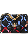 Lambskin Printed Fabric Medium CHNL 19 Flap Black Multicolor