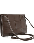 Lambskin Maxi Intrecciato Mini Cassette Crossbody Pouch Brown
