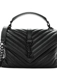 Sheepskin Matelasse Chevron Monogram Monochrome Medium College Bag Black