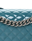 Patent Calfskin Quilted New Medium Plexiglass Boy Flap Turquoise