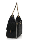Braided Raffia Calfskin Small CHNL 25 Handbag Black White