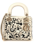 Smooth Calfskin Embroidered Beaded Floral Mini Lady D1OR White Multicolor