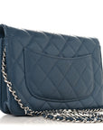 Shiny Caviar Quilted Enamel CC Wallet On Chain WOC Blue