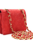 Suede Quilted Mini Square Flap Red