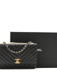 Lambskin Chevron Quilted Trendy CC Wallet On Chain WOC Black