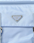 Re-Nylon Vela Saffiano Pocket Double Buckle Messenger Shoulder Bag Celeste