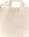 Calfskin Intrecciato Small Castello Bucket Bag White