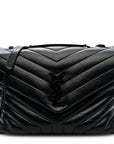 Calfskin Y Quilted Monogram Monochrome Medium Loulou Chain Satchel Black