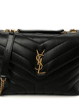 Calfskin Y Quilted Monogram Small Loulou Chain Satchel Black
