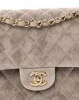 Suede Quilted Medium Double Flap Grey