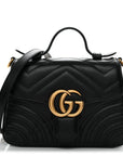 Calfskin Matelasse Mini GG Marmont Top Handle Shoulder Bag Black