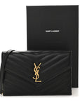 Grain De Poudre Matelasse Chevron Monogram Envelope Chain Wallet Black