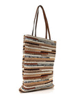 Cotton Crochet Stripe Vertical Tote Bag Naturale