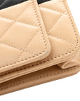 Lambskin Quilted Wallet On Chain WOC Beige Black