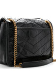 Crinkled Lambskin Matelasse Monogram Baby Niki Chain Satchel Black