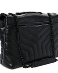 Calfskin Y Quilted Monogram Monochrome Medium Loulou Chain Satchel Black