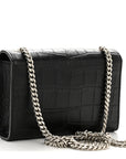 Calfskin Crocodile Embossed Small Classic Monogram Kate Tassel Satchel Black