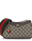 GG Supreme Monogram Textured Dollar Calfskin Web Small Ophidia GG Handbag Beige Ebony New Acero