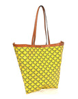 Triomphe Canvas Calfskin Medium Flat Shopper Tote Yellow Navy