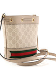 GG Supreme Monogram Textured Calfskin Web Mini Ophidia Bucket Bag Beige Ebony Mystic White Oatmeal