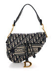 Oblique Embroidered Saddle Bag Blue