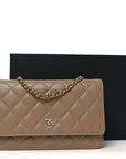 Caviar Quilted Wallet on Chain WOC Beige