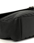 Sheepskin Matelasse Chevron Monogram Large College Satchel Black