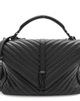 Sheepskin Matelasse Chevron Monogram Monochrome Large College Satchel Black