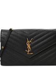 Grain De Poudre Matelasse Chevron Monogram Envelope Chain Wallet Black