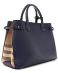 Derby Calfskin House Check Medium Banner Tote Ink Blue
