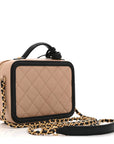 Caviar Quilted Small CC Filigree Vanity Case Beige Black
