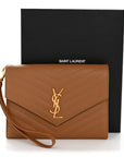Grain De Poudre Matelasse Chevron Monogram Envelope Clutch Natural Dark