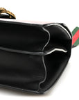 Calfskin Bamboo Web Large Dionysus Top Handle Bag Black Bright Evergreen Hibiscus Red