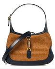 Straw Lux Boarded Dyana Lux Calfskin Small Jackie 1961 Hobo Dark Natural Blue