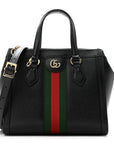 Textured Calfskin Web Small Ophidia Tote Bag Black