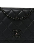 Lambskin Quilted Trendy CC Wallet On Chain WOC So Black