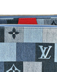 Denim Damier Monogram Patchwork Multi Pochette Accessories Blue Rouge