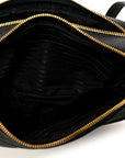 Vitello Daino Medium Double Zip Shoulder Bag Black