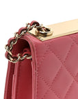 Lambskin Quilted Trendy CC Wallet On Chain WOC Bright Pink