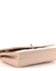 Lambskin Quilted CC Pearl Crush Wallet on Chain WOC Light Pink