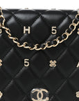 Lambskin Quilted All About CHNL Charm Wallet On Chain WOC Black