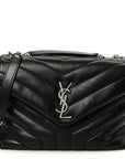 Calfskin Y Quilted Monogram Small Loulou Chain Satchel Black